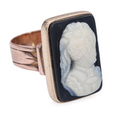 Antique 9k Rose and Yellow Gold Hardstone Cameo Ring