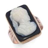 Antique 9k Rose and Yellow Gold Hardstone Cameo Ring