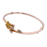 Antique Victorian Rose Gold with Yellow Gold Seed Pearl Flower Hinged Bracelet