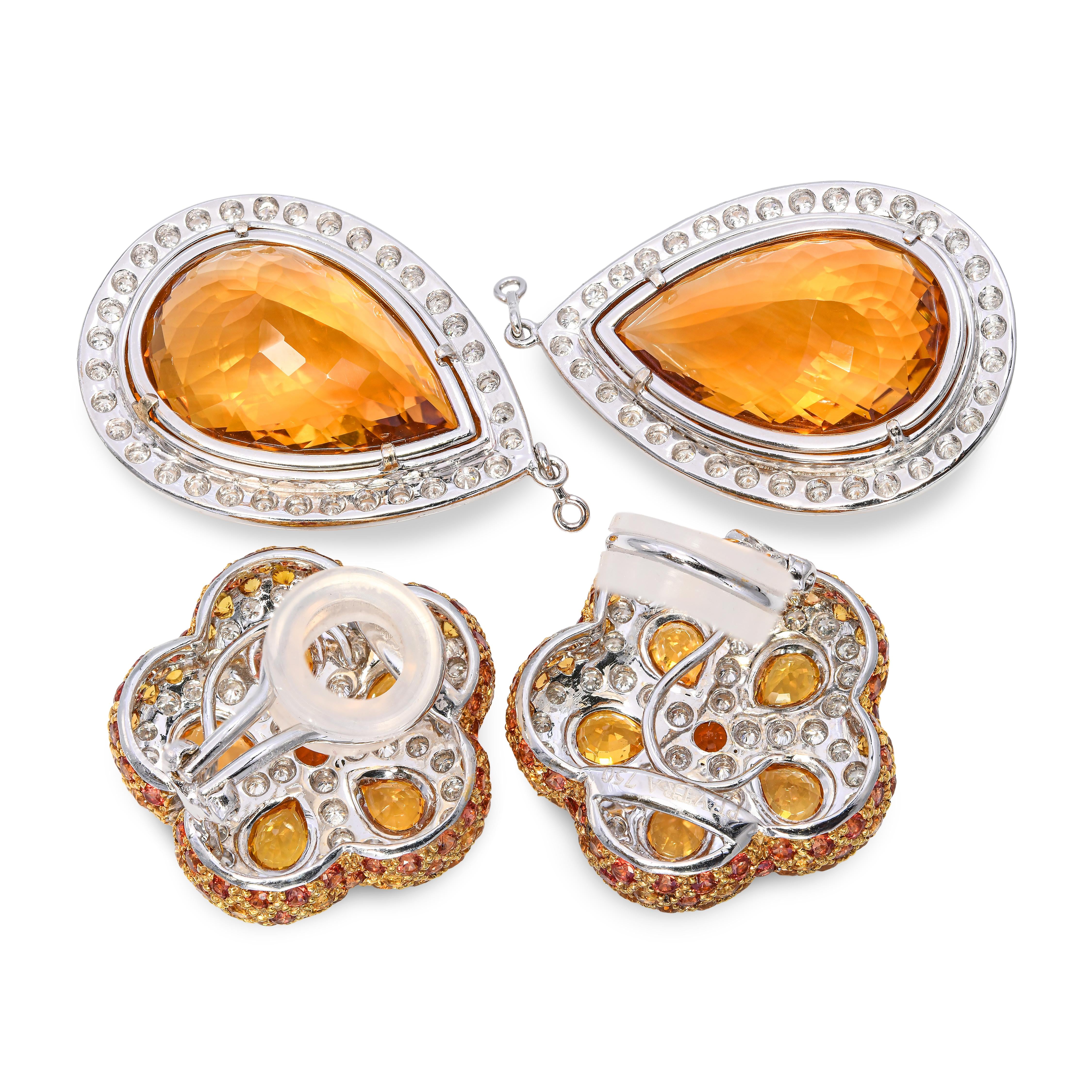 Pevtra 18k White Gold Citrine Topaz and Diamond Convertible Drop Earrings