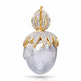 18k Yellow Gold Jumbo Grey Baroque South Sea Pearl and Diamond Pendant