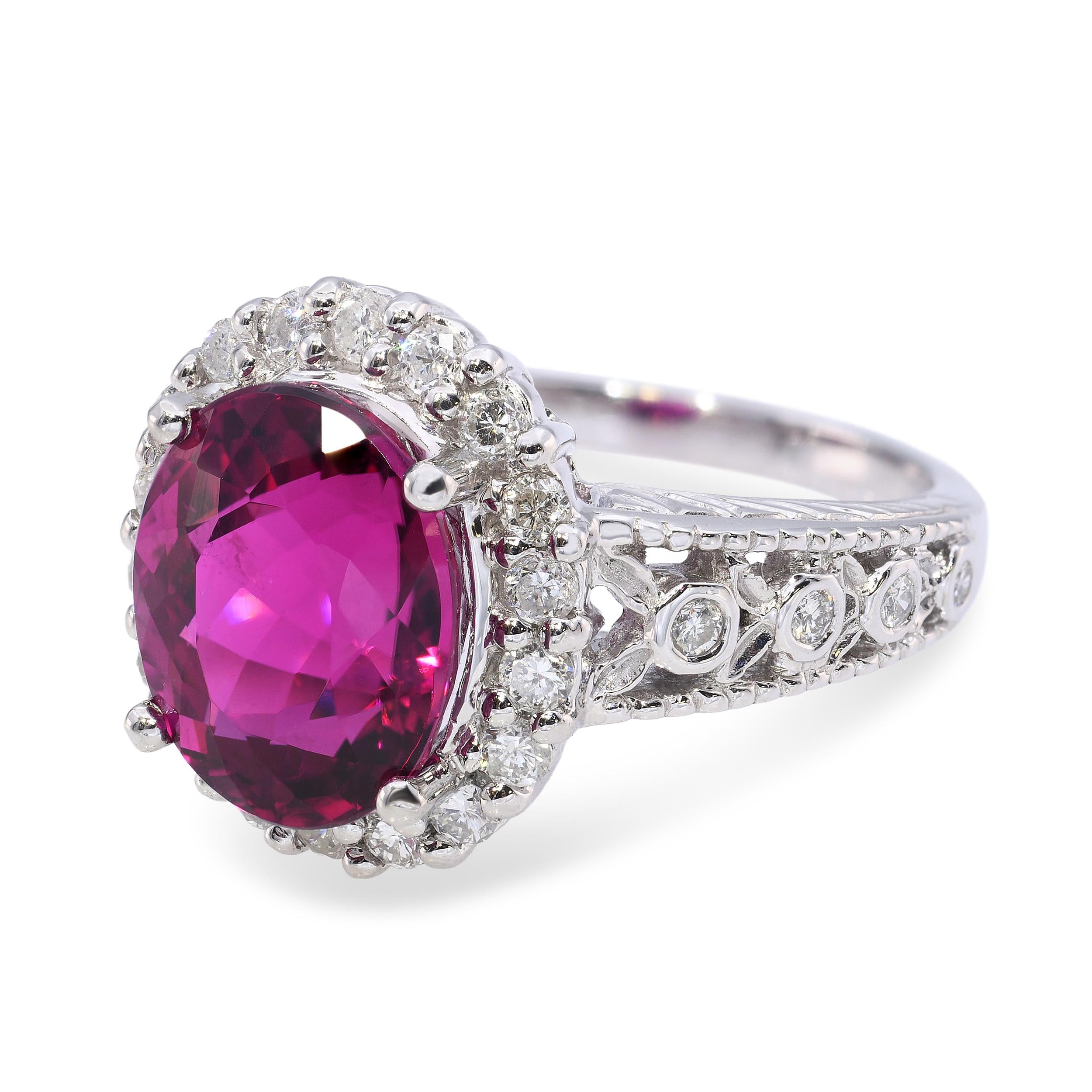 Platinum 5.45ct Rubellite & .67ctw Diamond Halo Ring