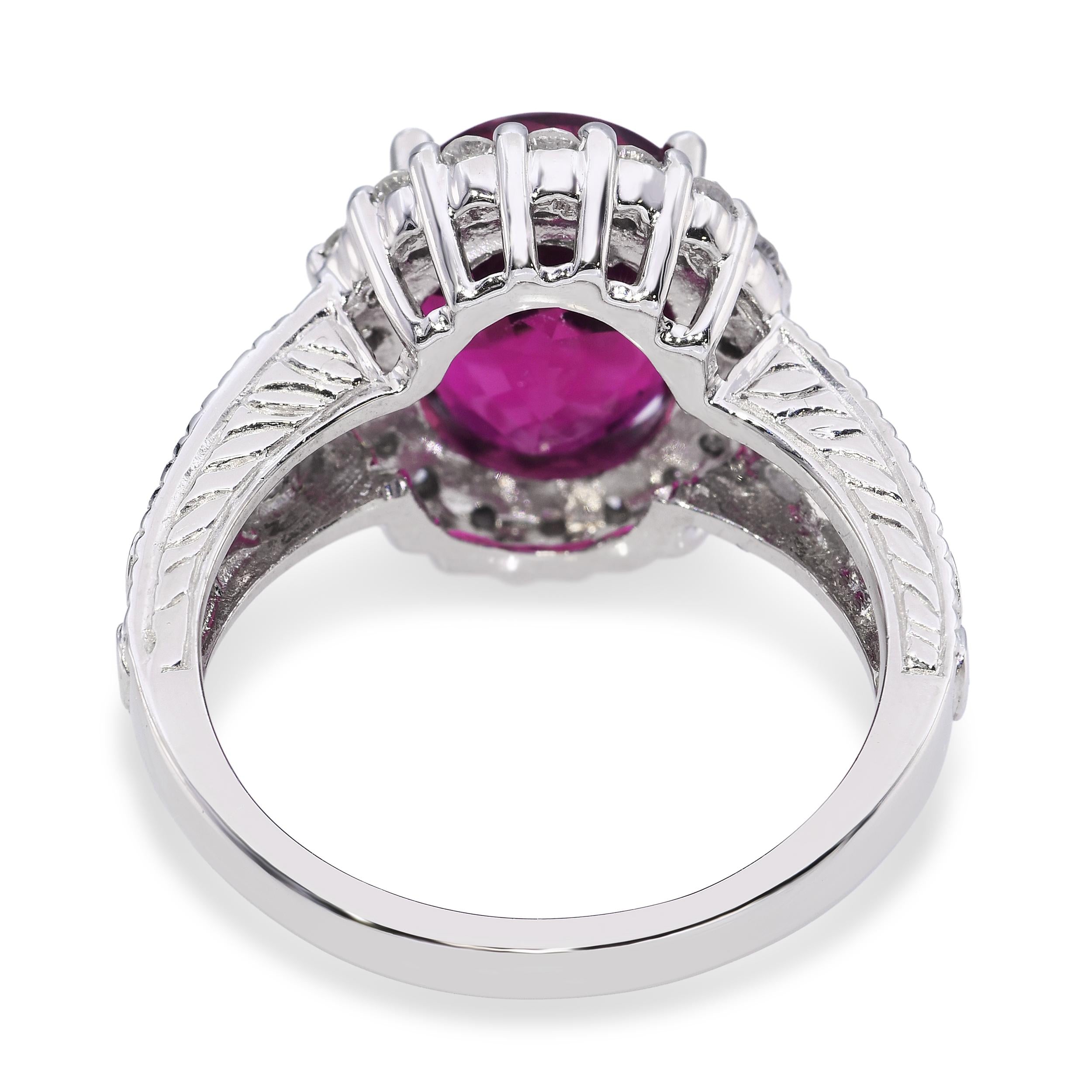 Platinum 5.45ct Rubellite & .67ctw Diamond Halo Ring