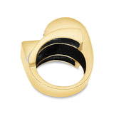 Vintage 16k Yellow Gold Diamond and Ruby Retro Geometric Hump Ring