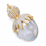 18k Yellow Gold Jumbo Grey Baroque South Sea Pearl and Diamond Pendant