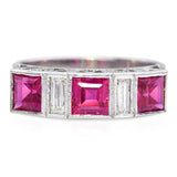 Vintage White Gold Synthetic Ruby and Diamond Ring