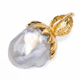 18k Yellow Gold Jumbo Grey Baroque South Sea Pearl and Diamond Pendant