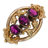 Antique Gold Filled Ornate Rhodolite Garnet Brooch