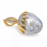 18k Yellow Gold Jumbo Grey Baroque South Sea Pearl and Diamond Pendant