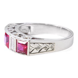 Vintage White Gold Synthetic Ruby and Diamond Ring