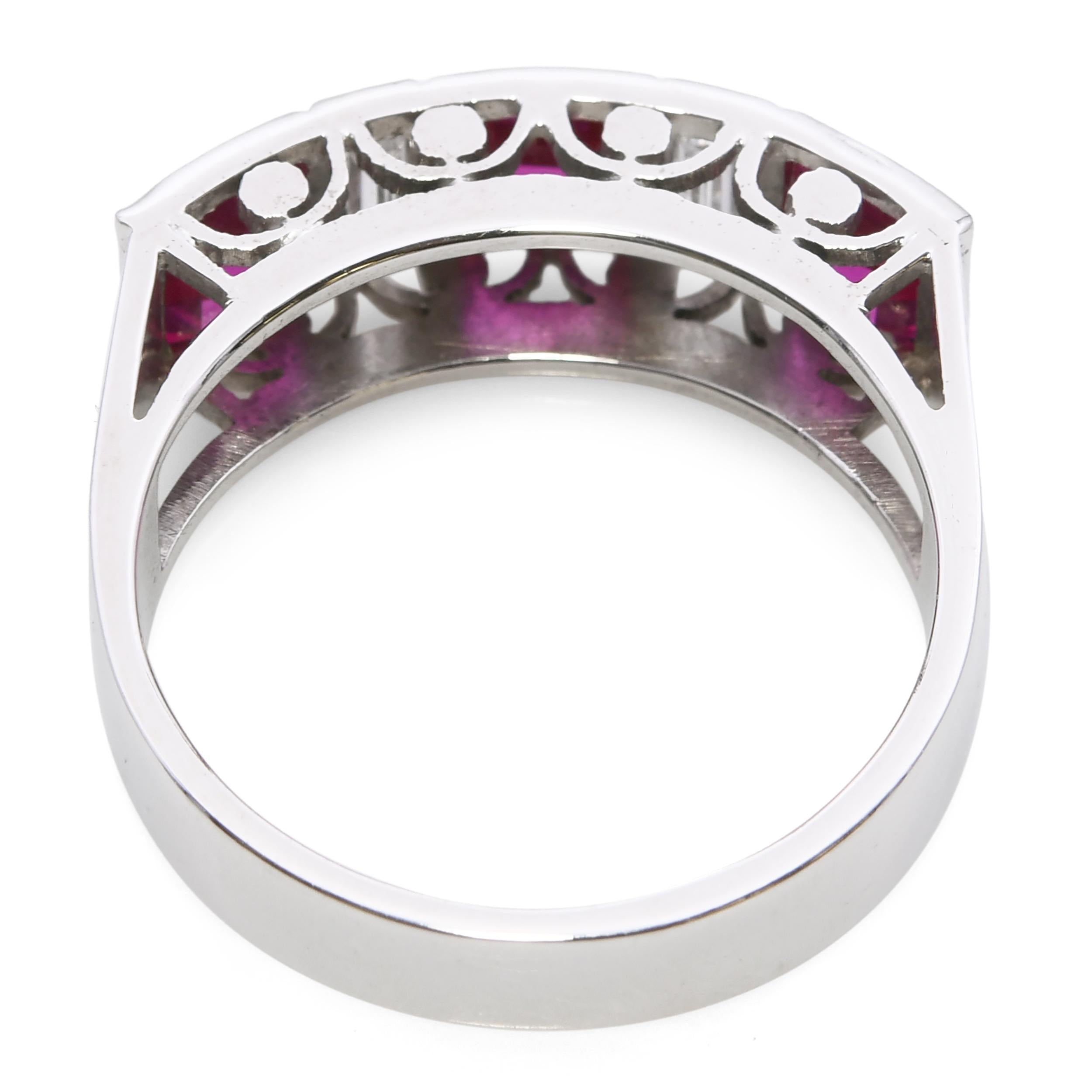 Vintage White Gold Synthetic Ruby and Diamond Ring