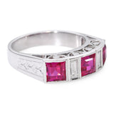 Vintage White Gold Synthetic Ruby and Diamond Ring