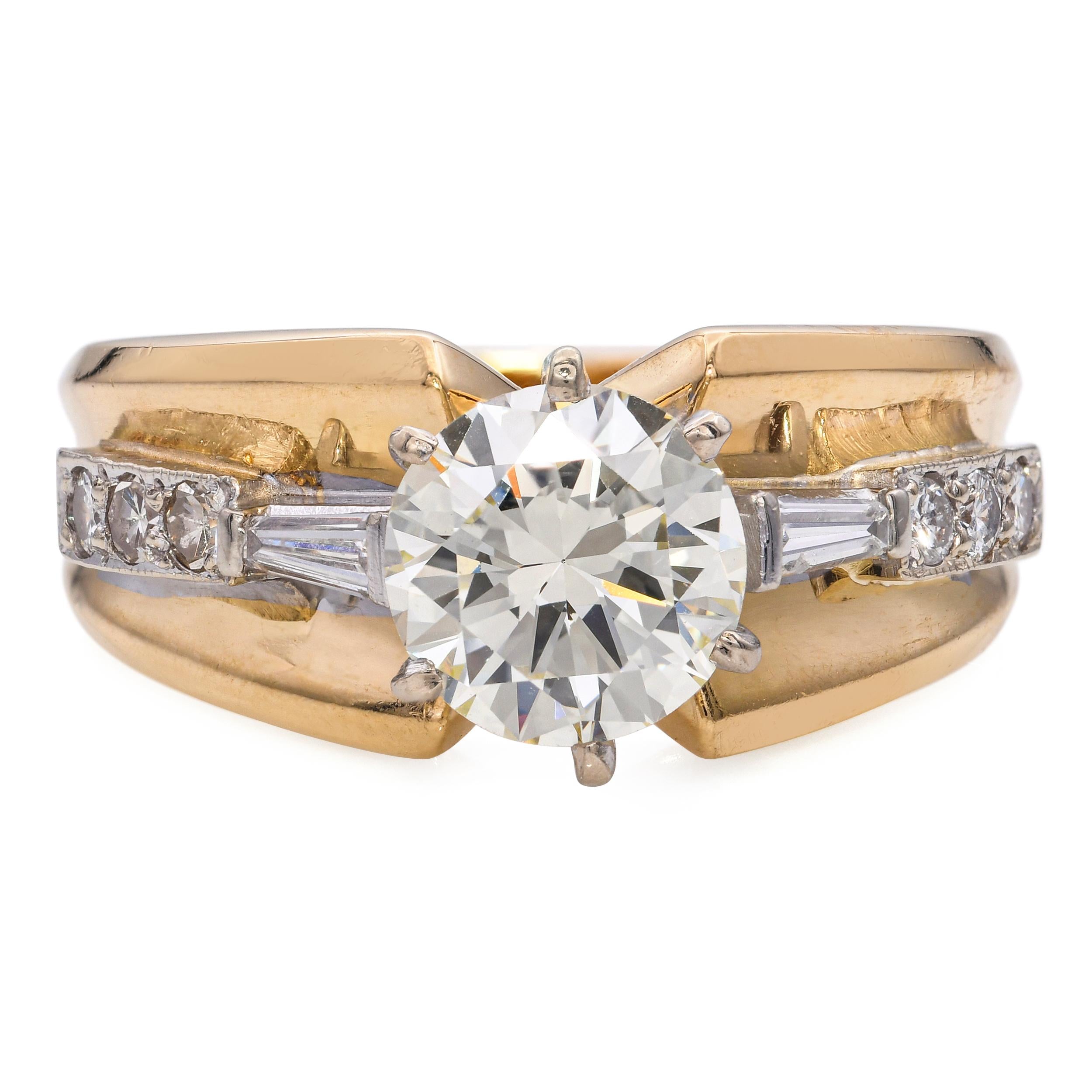 Vintage 18k Yellow Gold 1.35ct O-P SI2 Diamond Engagement Ring GIA Certified