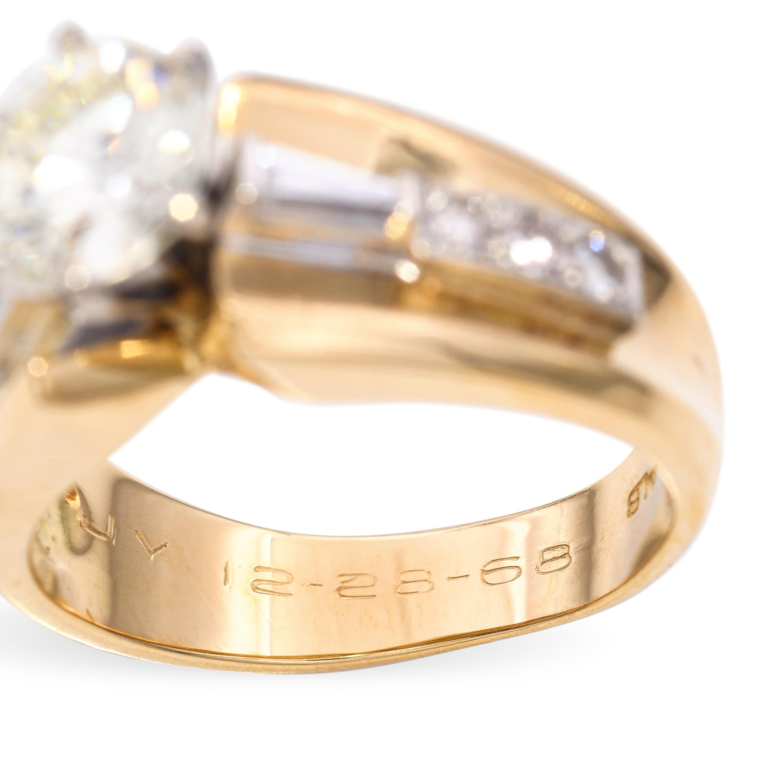 Vintage 18k Yellow Gold 1.35ct O-P SI2 Diamond Engagement Ring GIA Certified