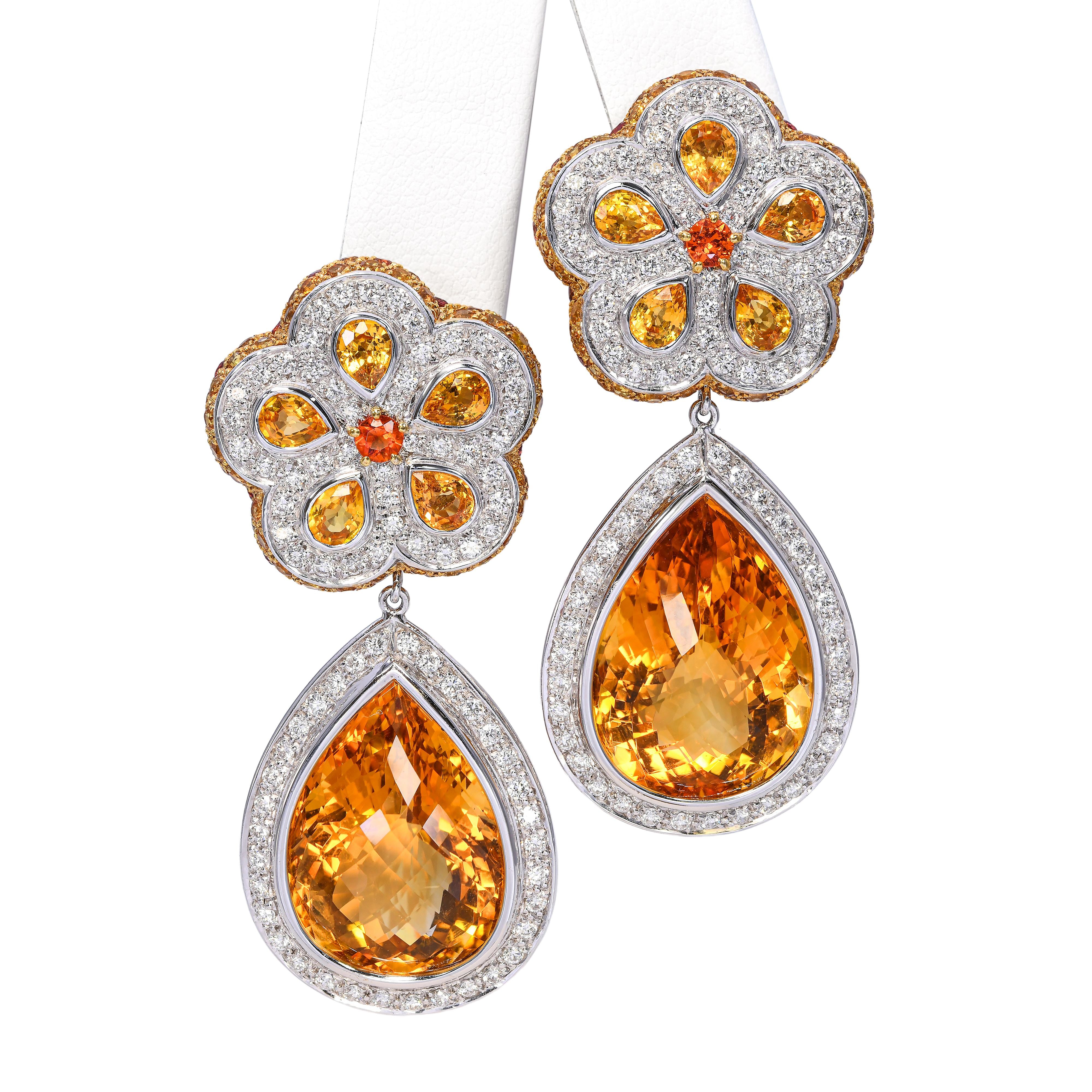 Pevtra 18k White Gold Citrine Topaz and Diamond Convertible Drop Earrings