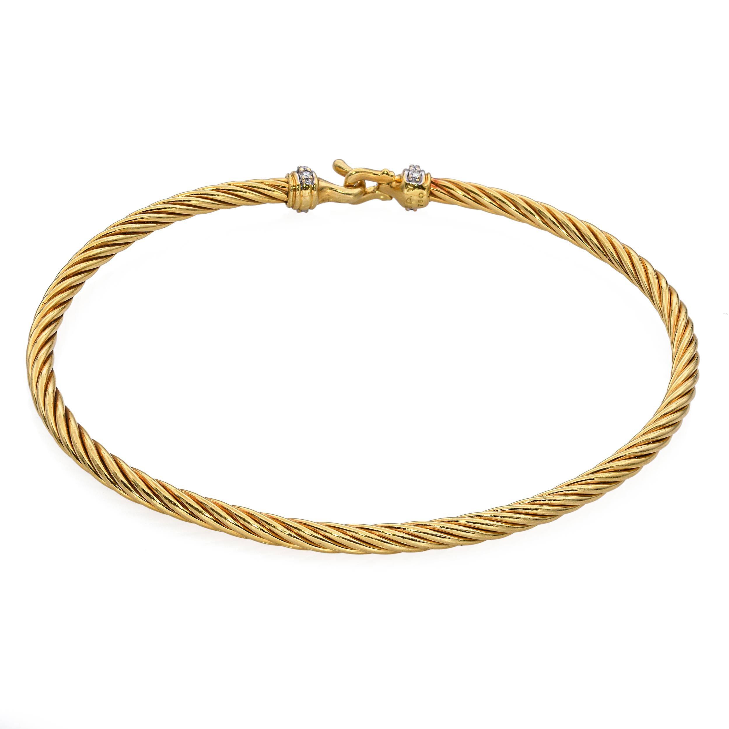 David Yurman 18k Yellow Gold and Diamond Cablespira Bracelet