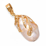 Vintage 18k Yellow Gold 1.08tcw Diamond & Semi Baroque South Sea Pearl Pendant