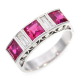 Vintage White Gold Synthetic Ruby and Diamond Ring