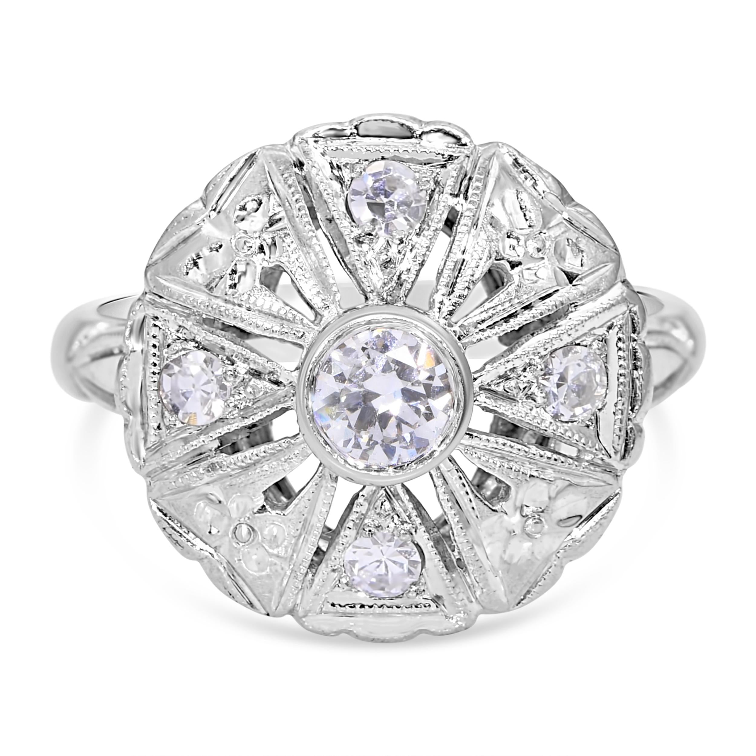 Mid Century 14k White Gold Diamond Ring