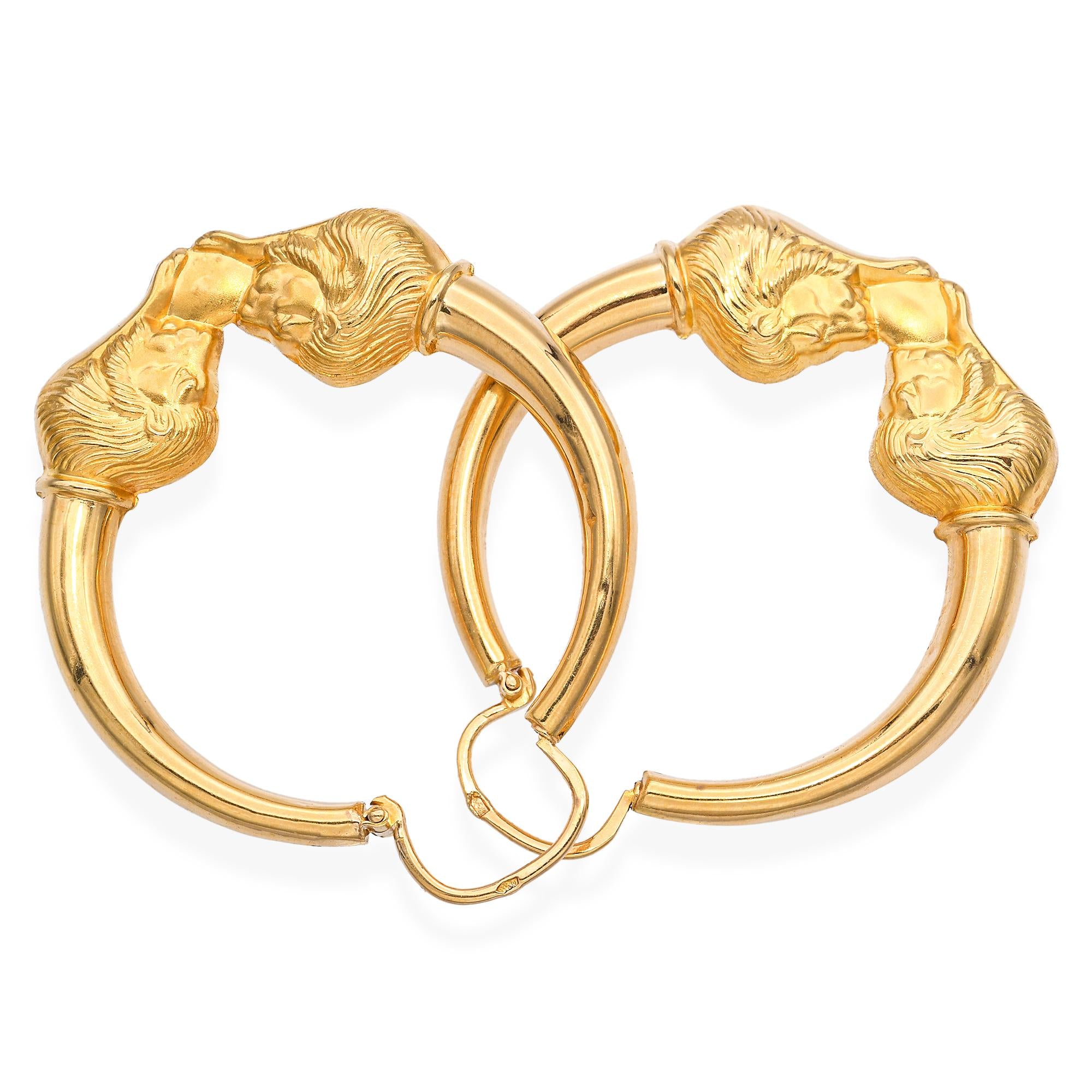 19k Yellow Gold Lion Hoop Earrings