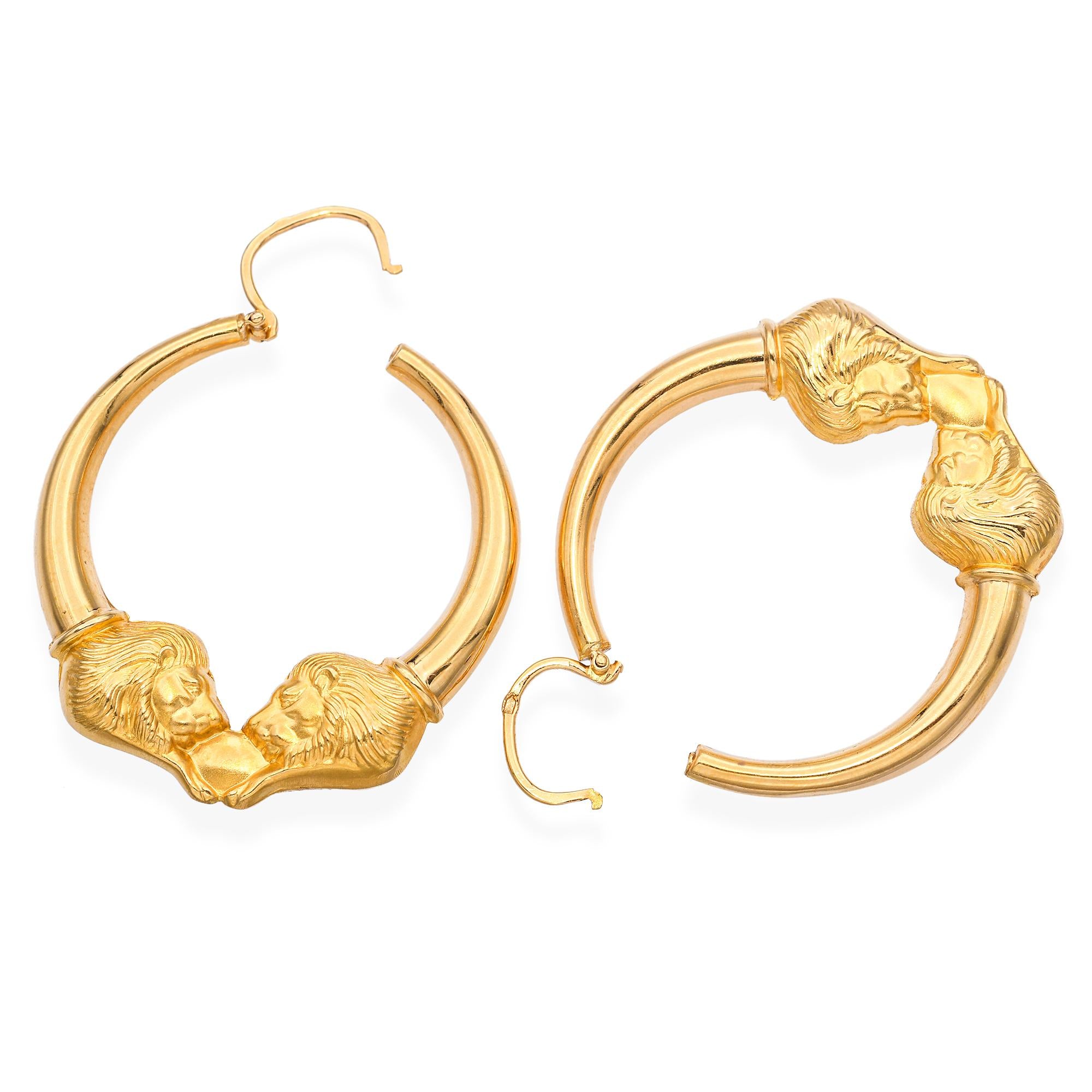 19k Yellow Gold Lion Hoop Earrings