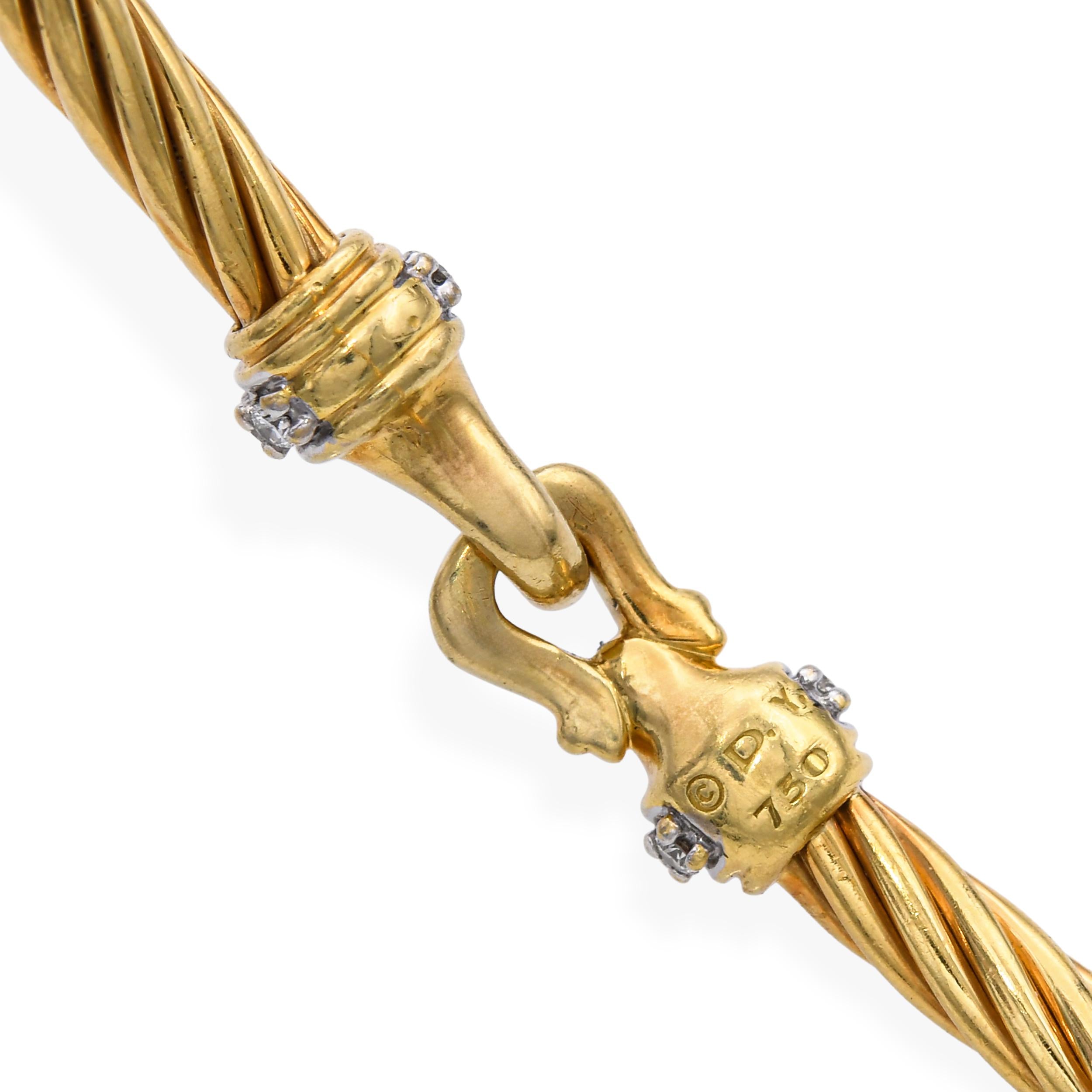 David Yurman 18k Yellow Gold and Diamond Cablespira Bracelet