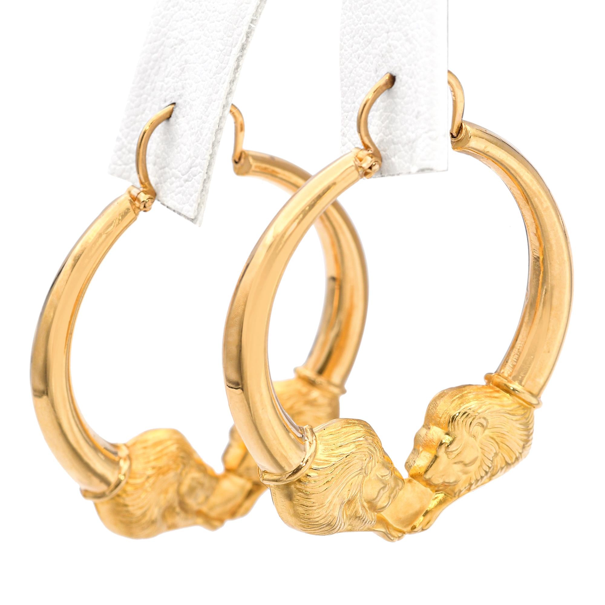19k Yellow Gold Lion Hoop Earrings
