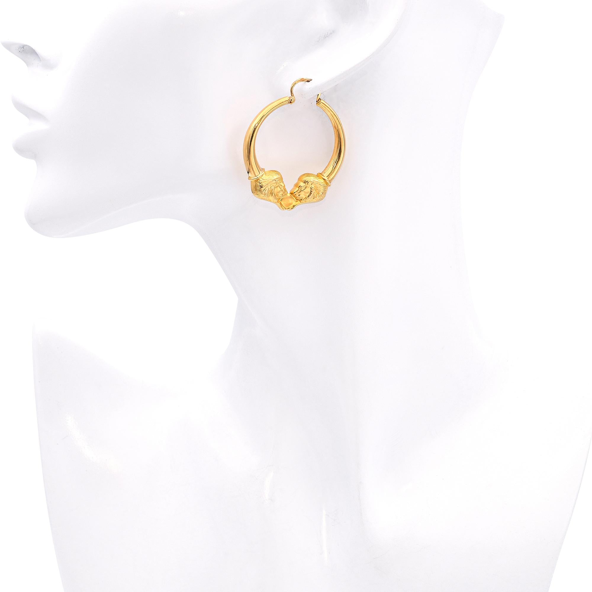 19k Yellow Gold Lion Hoop Earrings