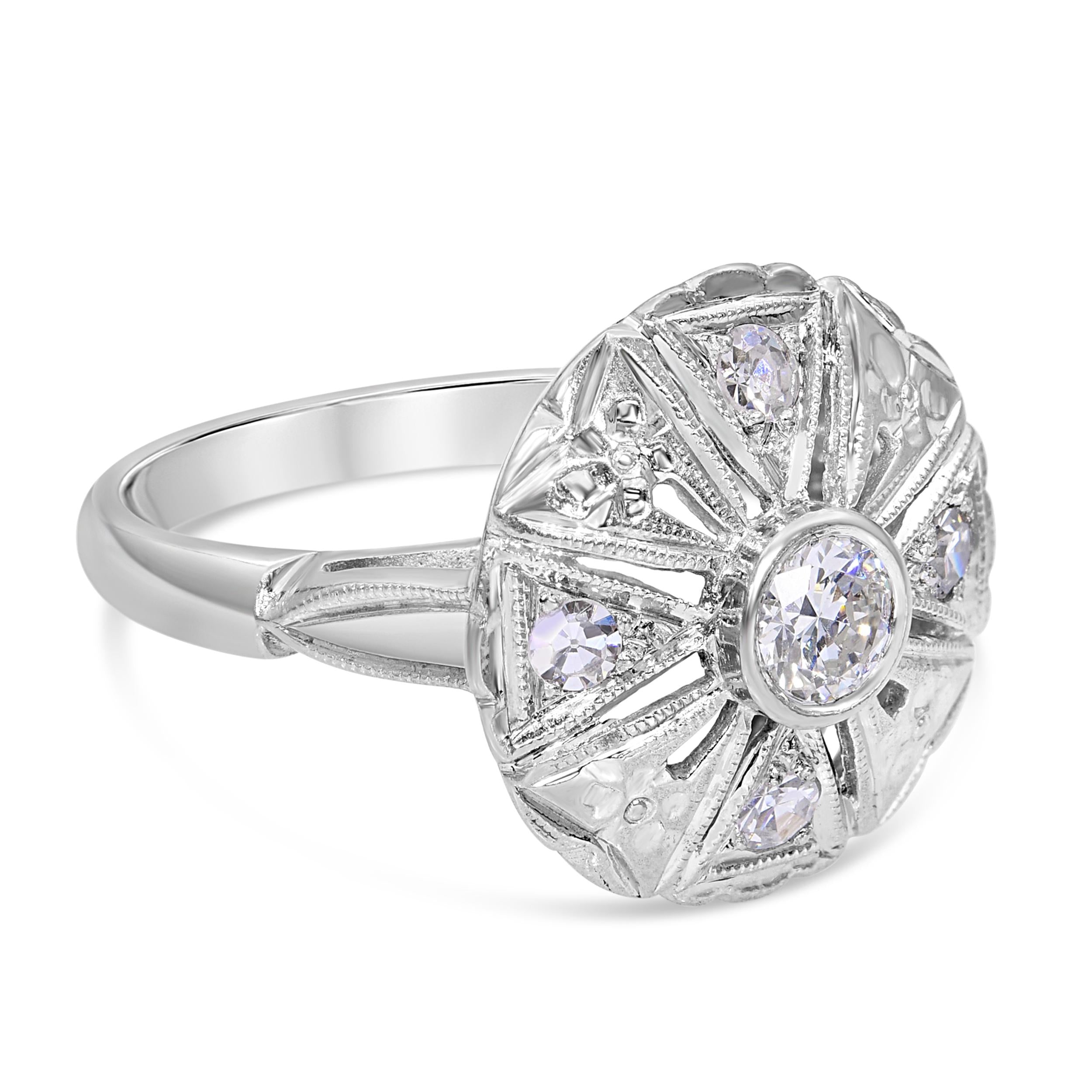 Mid Century 14k White Gold Diamond Ring