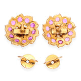 15K Yellow Gold 0.71 TCW Pink Ruby and Pearl Flower Stud Earrings