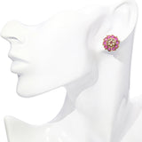 15K Yellow Gold 0.71 TCW Pink Ruby and Pearl Flower Stud Earrings