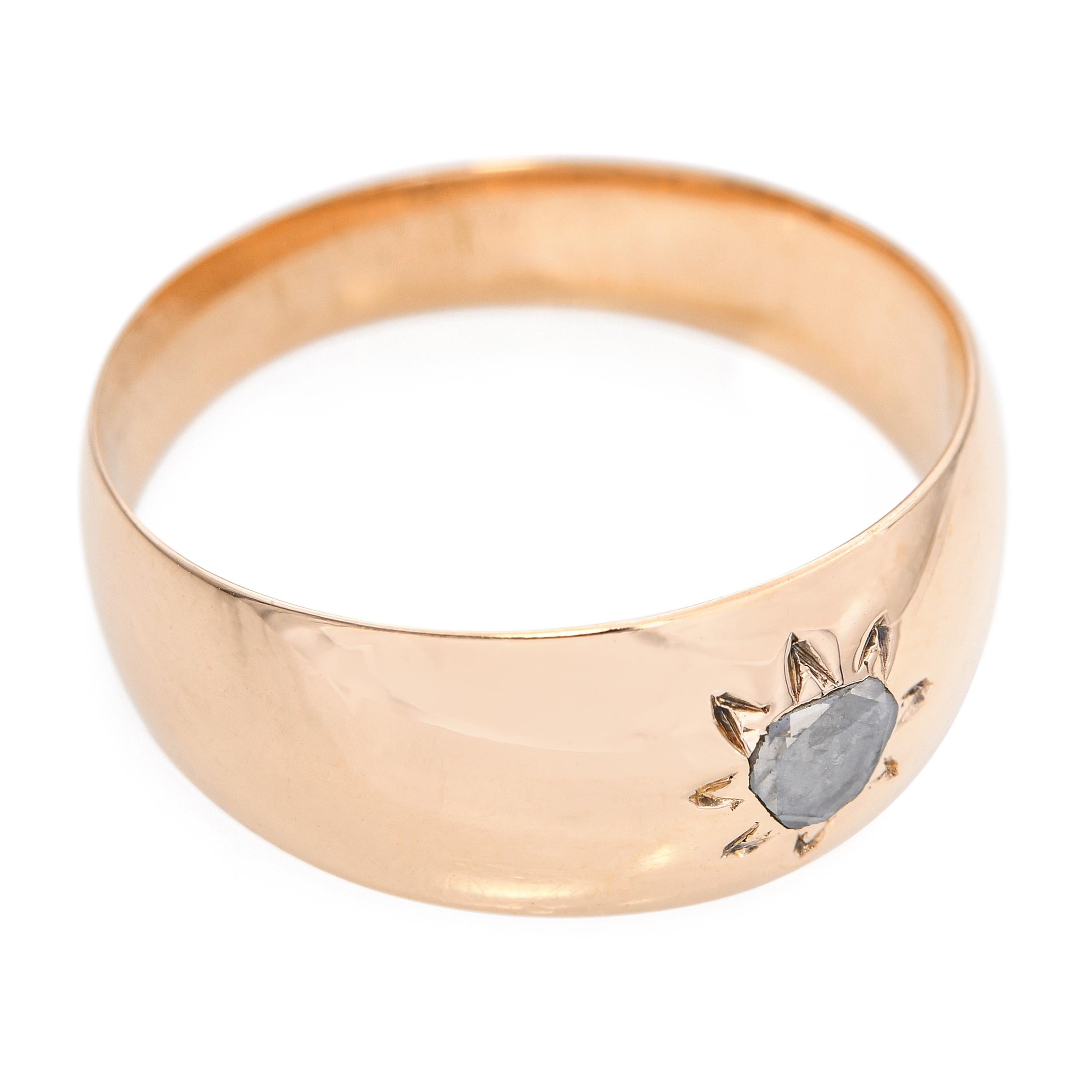 Victorian 17k Yellow Gold .15ct Rose Cut Diamond Ring With Starburst Engraving