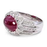 18k White Gold 6.62ct Ruby Cabochon and Diamond Ring