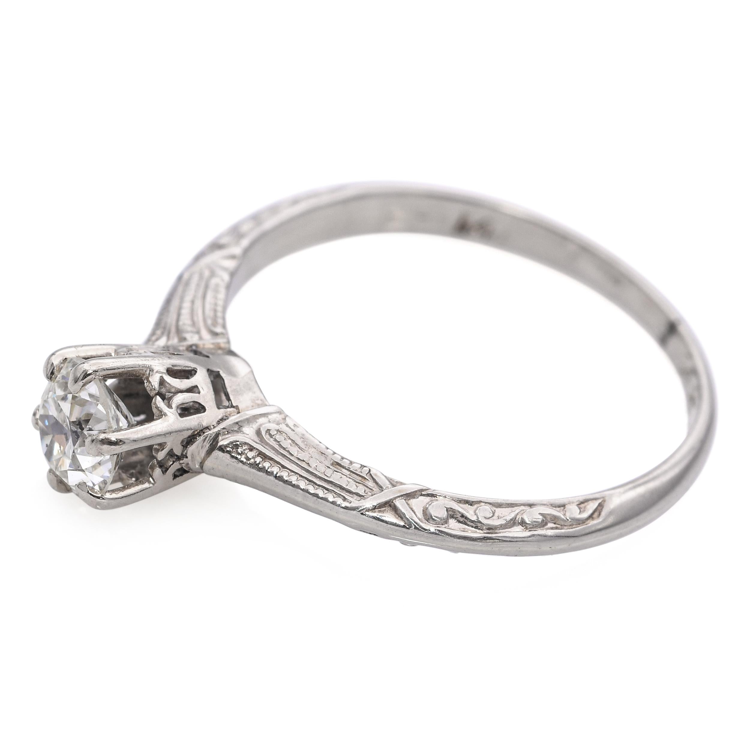 Art Deco 14k White Gold Diamond Engagement Ring