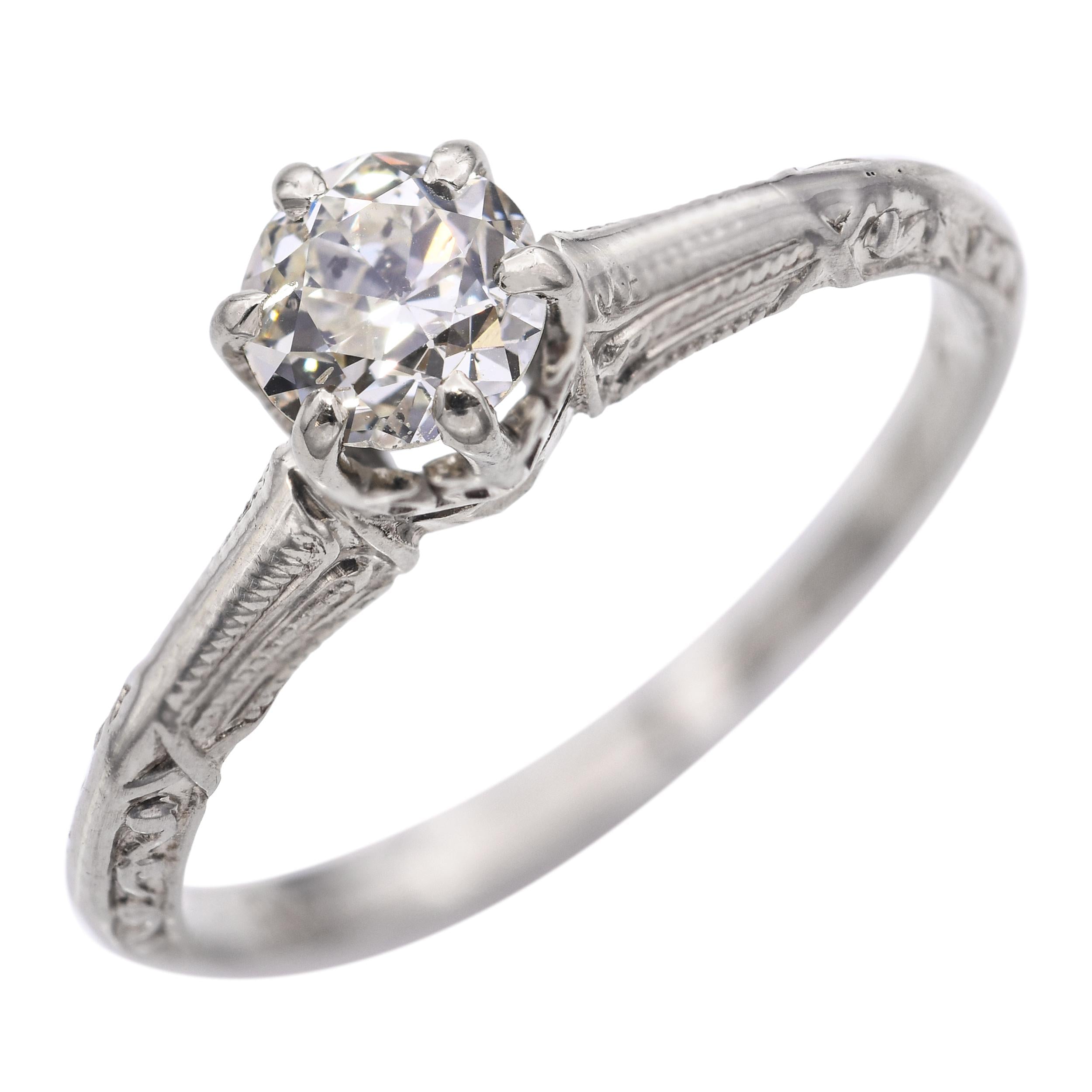 Art Deco 14k White Gold Diamond Engagement Ring