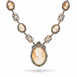 Antique Silver Topped 14k Yellow Gold 2.00tcw Diamond Shell Cameo Necklace