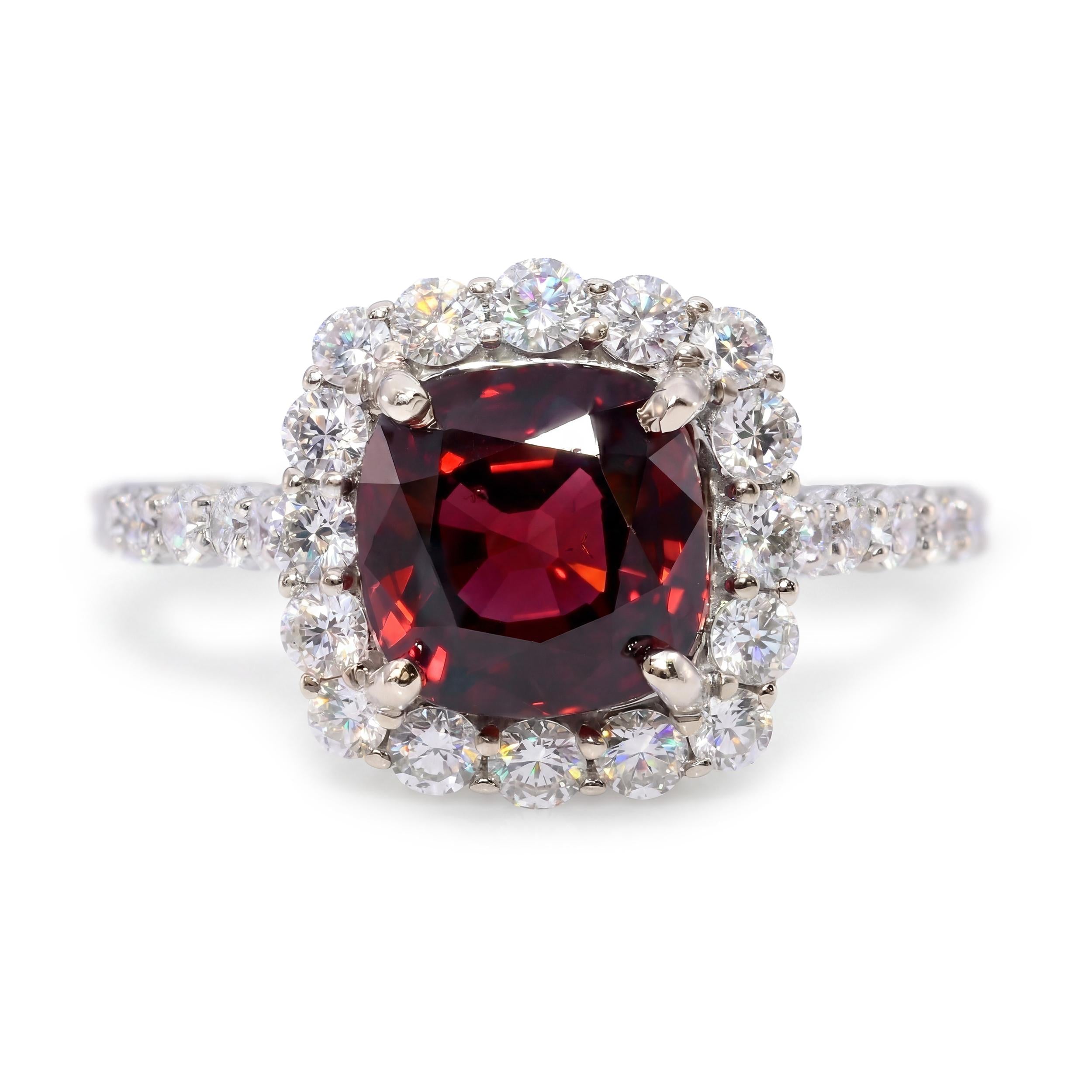 Vintage 18k White Gold 2.66ct GIA Burmese Red Spinel and Diamond Ring