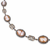 Antique Silver Topped 14k Yellow Gold 2.00tcw Diamond Shell Cameo Necklace