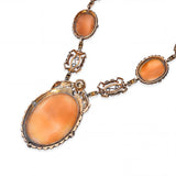 Antique Silver Topped 14k Yellow Gold 2.00tcw Diamond Shell Cameo Necklace