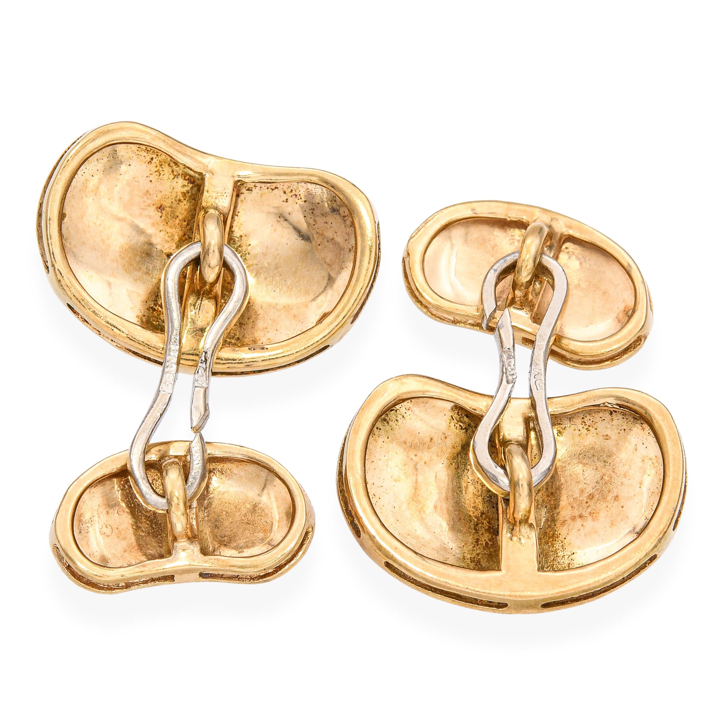 Vintage 18k Yellow Gold Florentine Finished Enamel Cufflinks