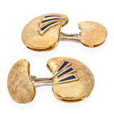 Vintage 18k Yellow Gold Florentine Finished Enamel Cufflinks