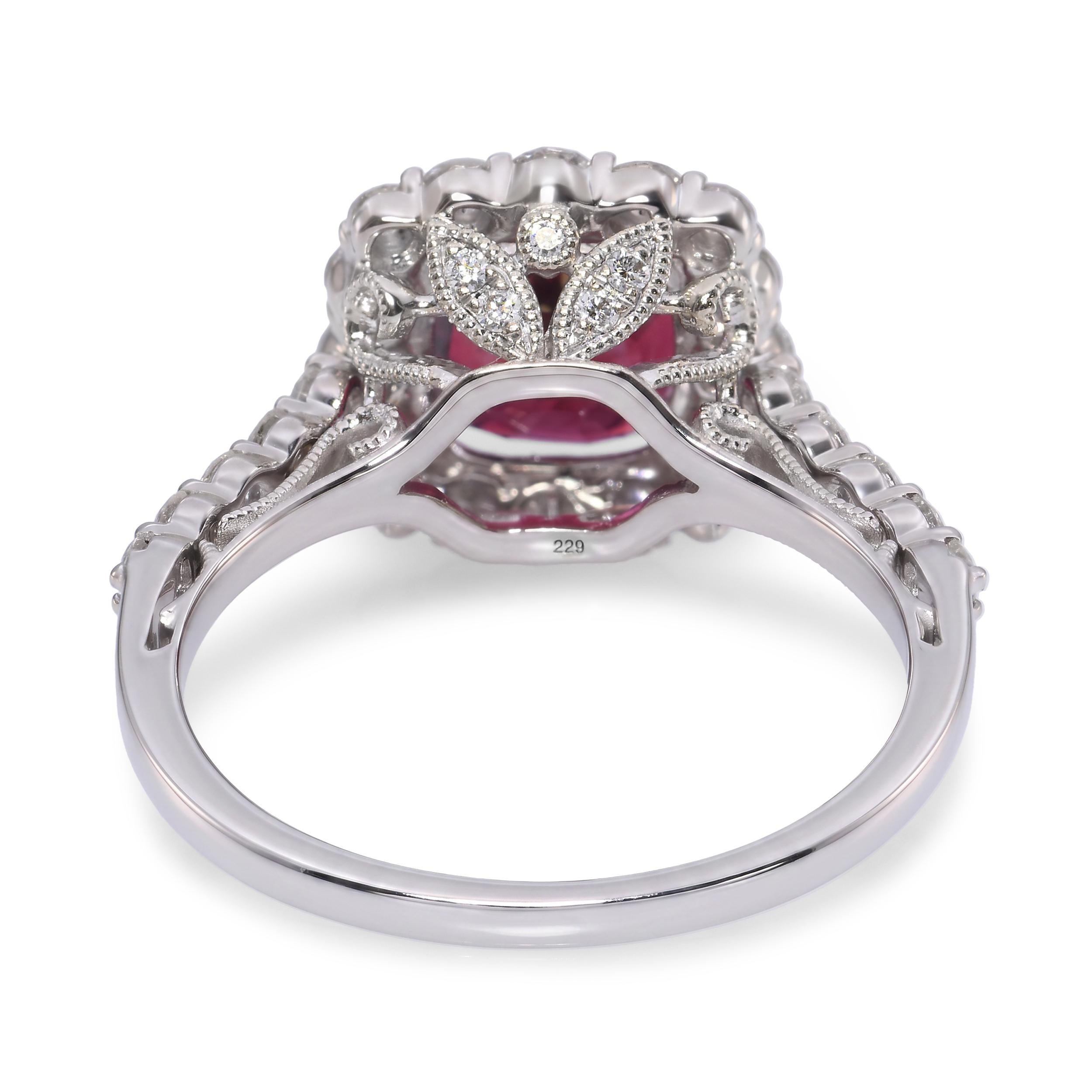 Vintage 18k White Gold 2.66ct GIA Burmese Red Spinel and Diamond Ring