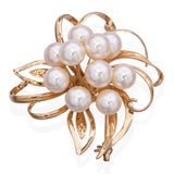 Vintage 14k Yellow Gold Pearl Floral Brooch