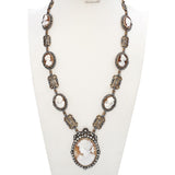 Antique Silver Topped 14k Yellow Gold 2.00tcw Diamond Shell Cameo Necklace