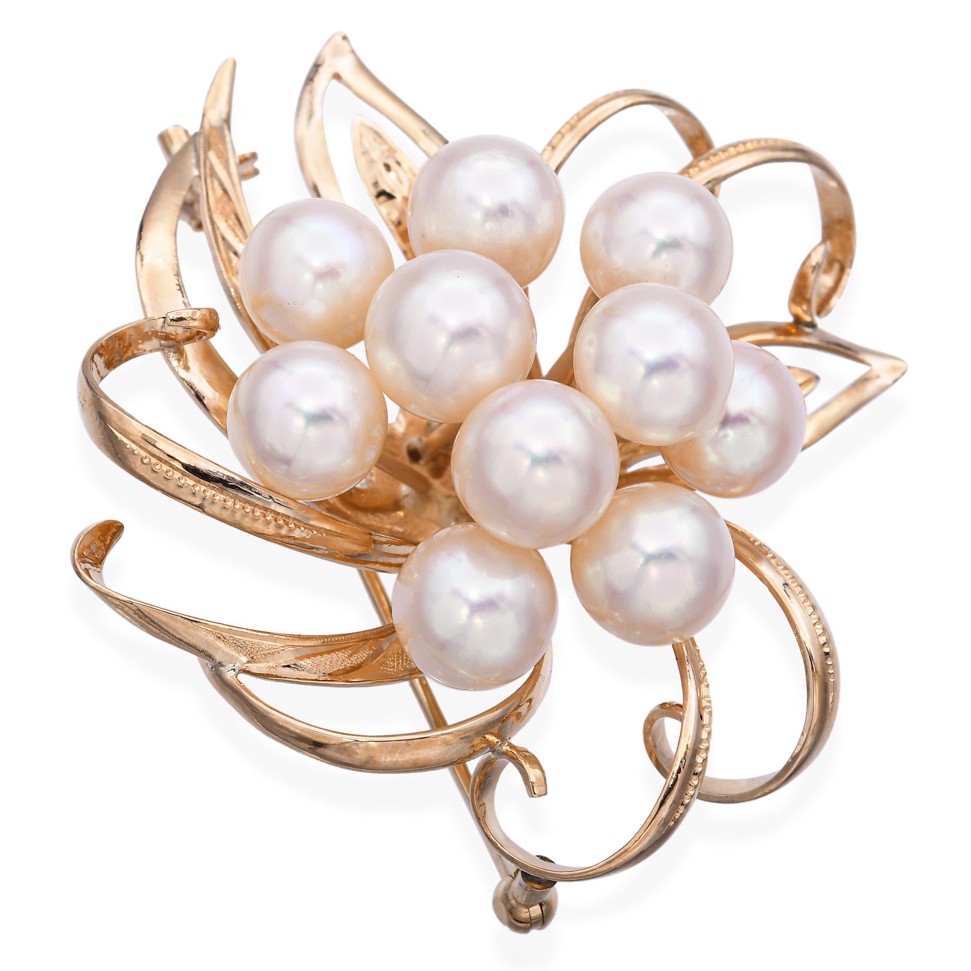 Vintage 14k Yellow Gold Pearl Floral Brooch