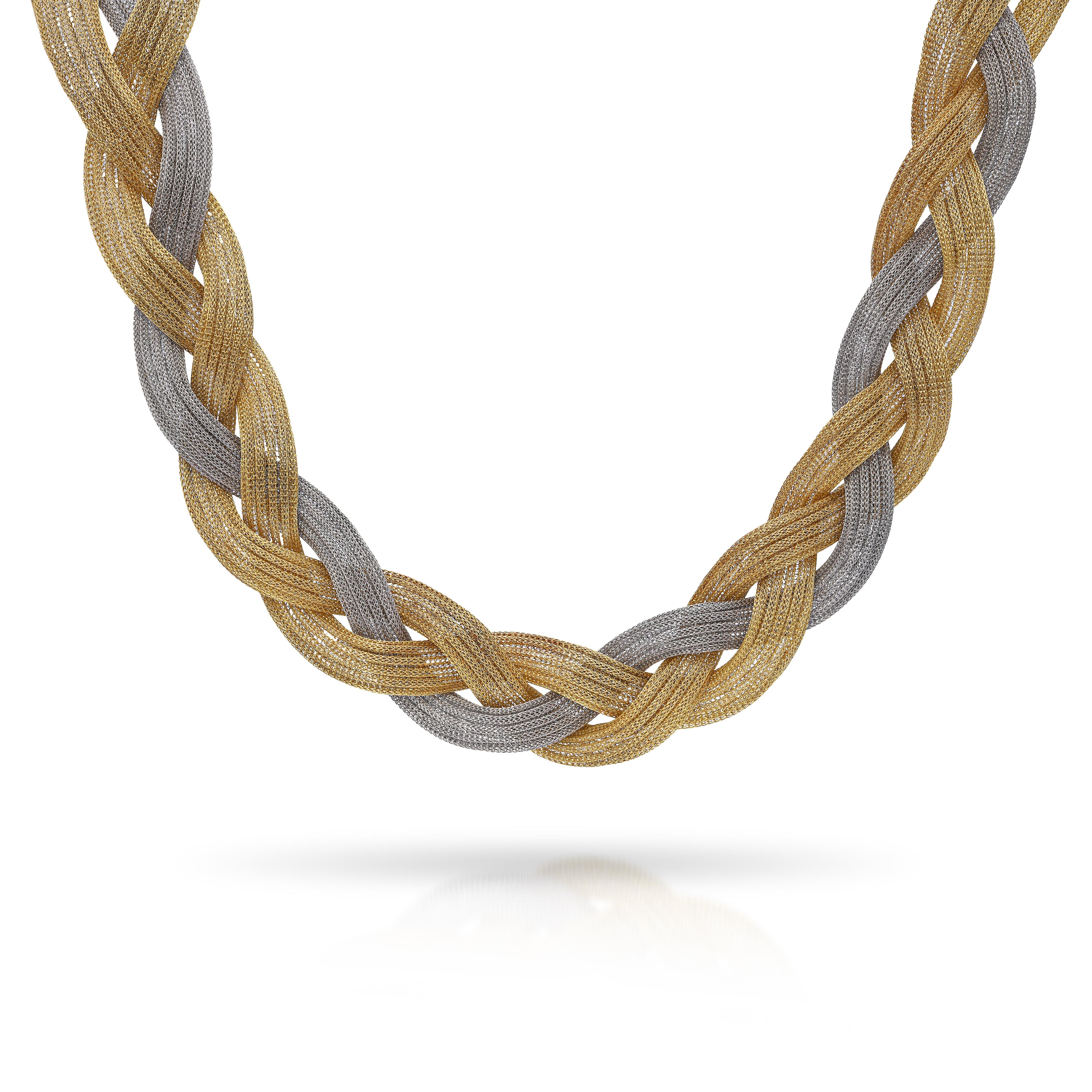 Fraccari 18k Yellow Gold and White Gold Soft Mesh Woven Necklace