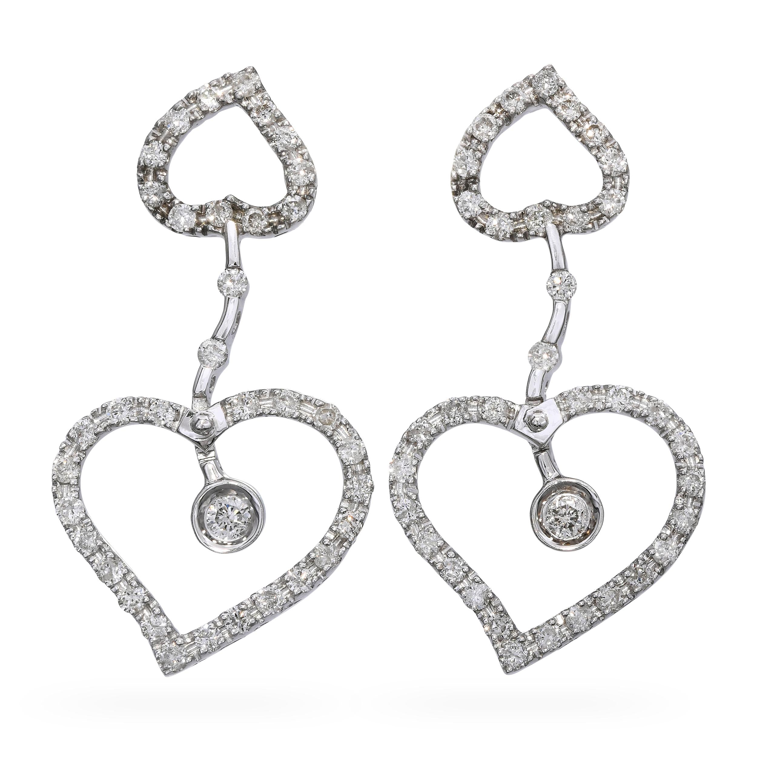 17k White Gold 1.26tcw Diamond Heart Earrings