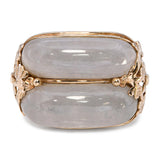 Vintage Ming's Yellow Gold Gray Jade Floral Accented Ring
