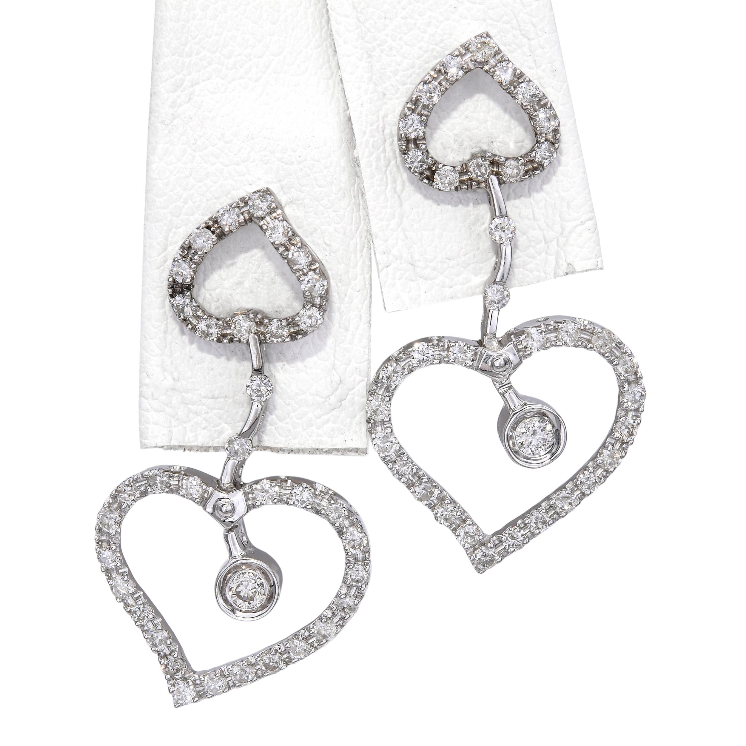 17k White Gold 1.26tcw Diamond Heart Earrings