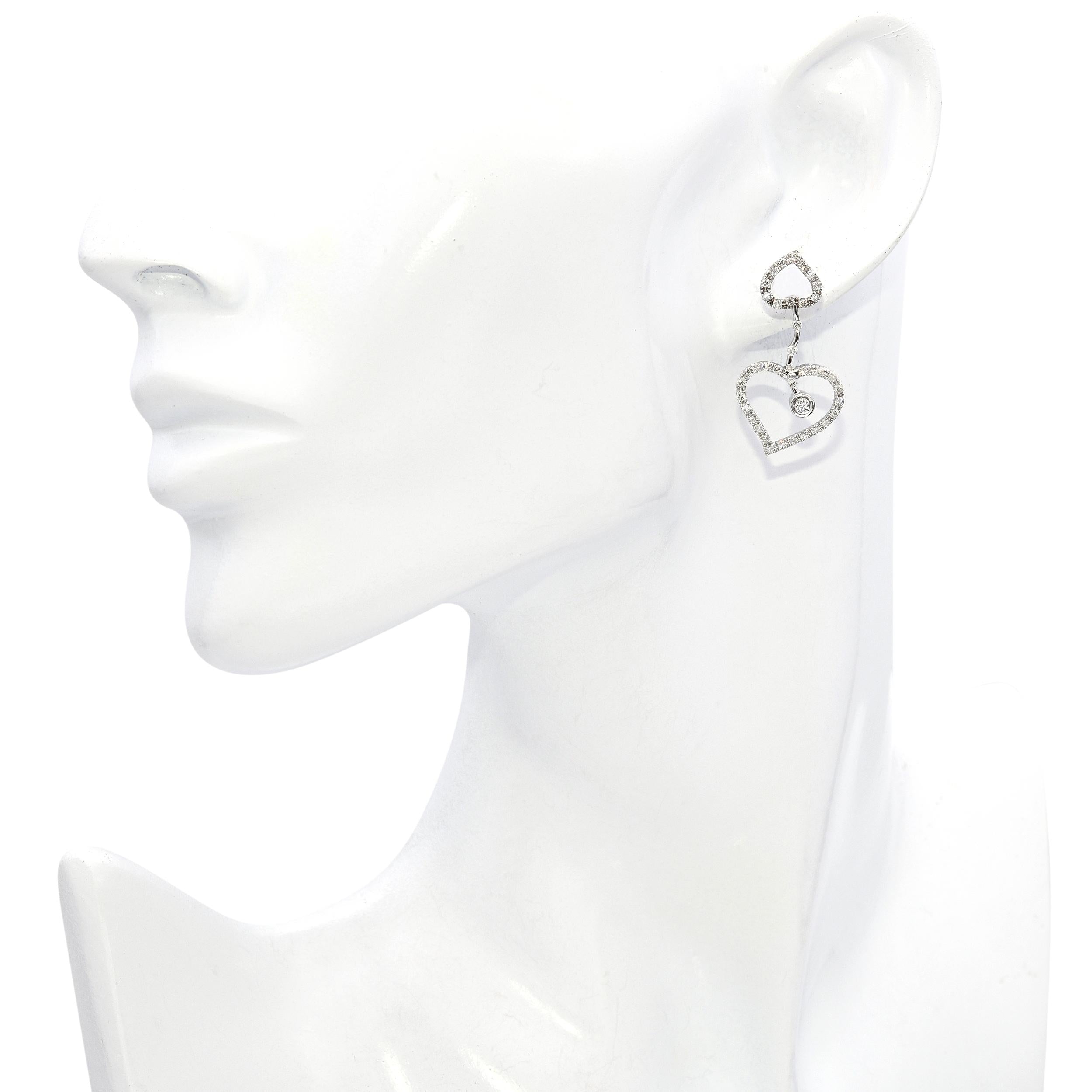 17k White Gold 1.26tcw Diamond Heart Earrings